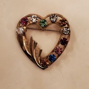 Vintage 1950s Signed Catamore Multicolor Rhinestone Crystal and 12K Gold Filled